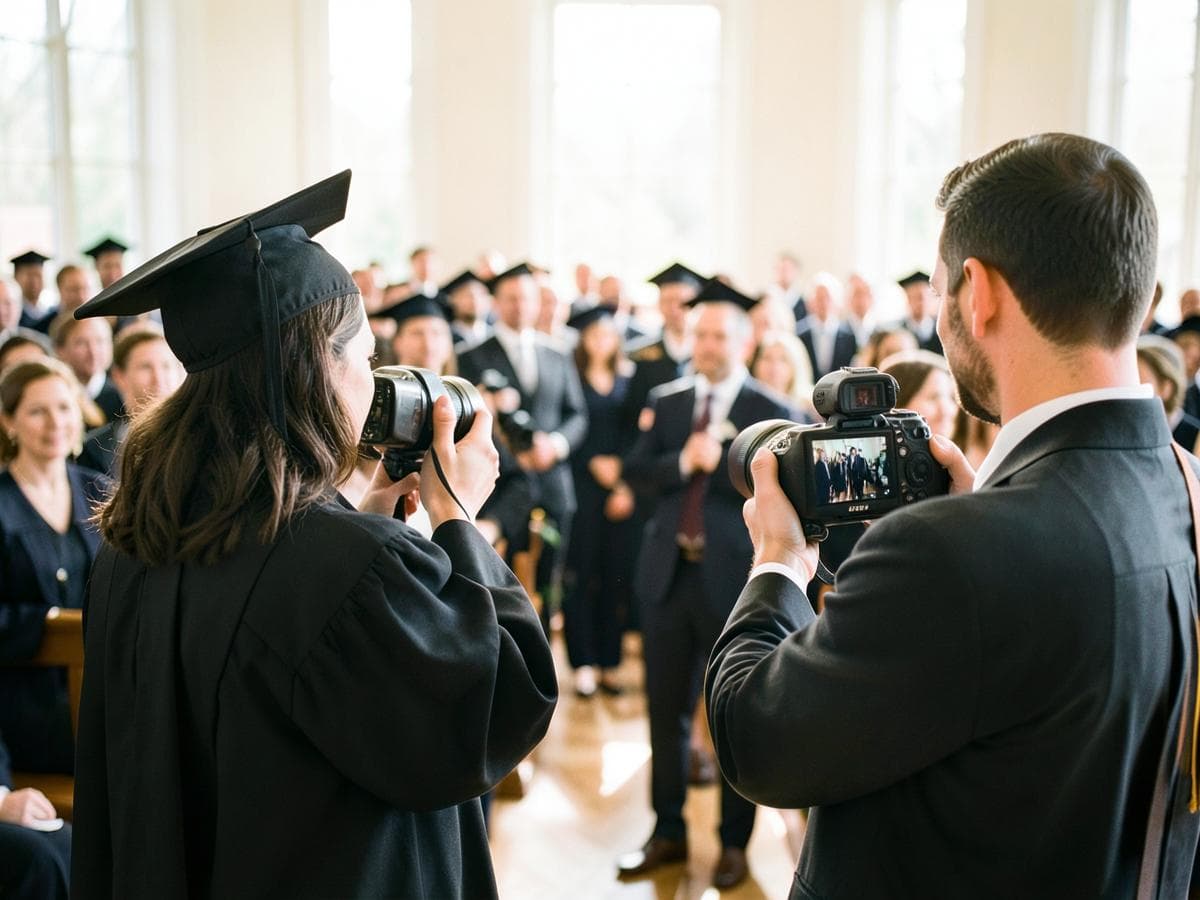 Fotograf și videograf la o ceremonie de absolvire